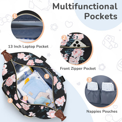 Diaper Bag Tote, Baby Bags with Pacifier Case Green