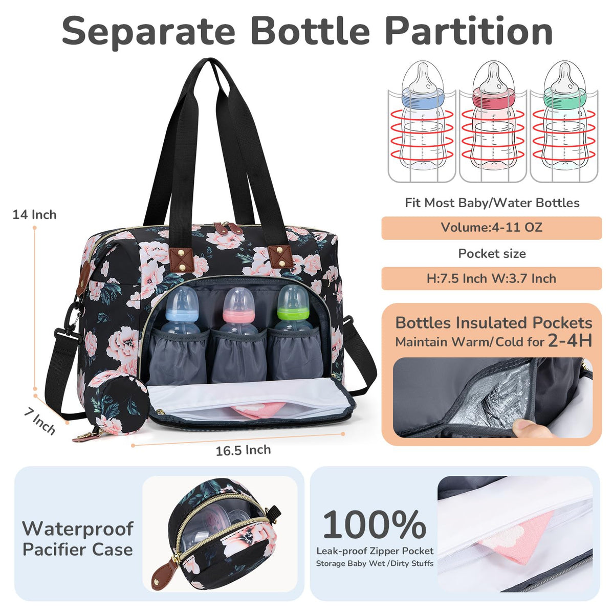Diaper Bag Tote, Baby Bags with Pacifier Case Green