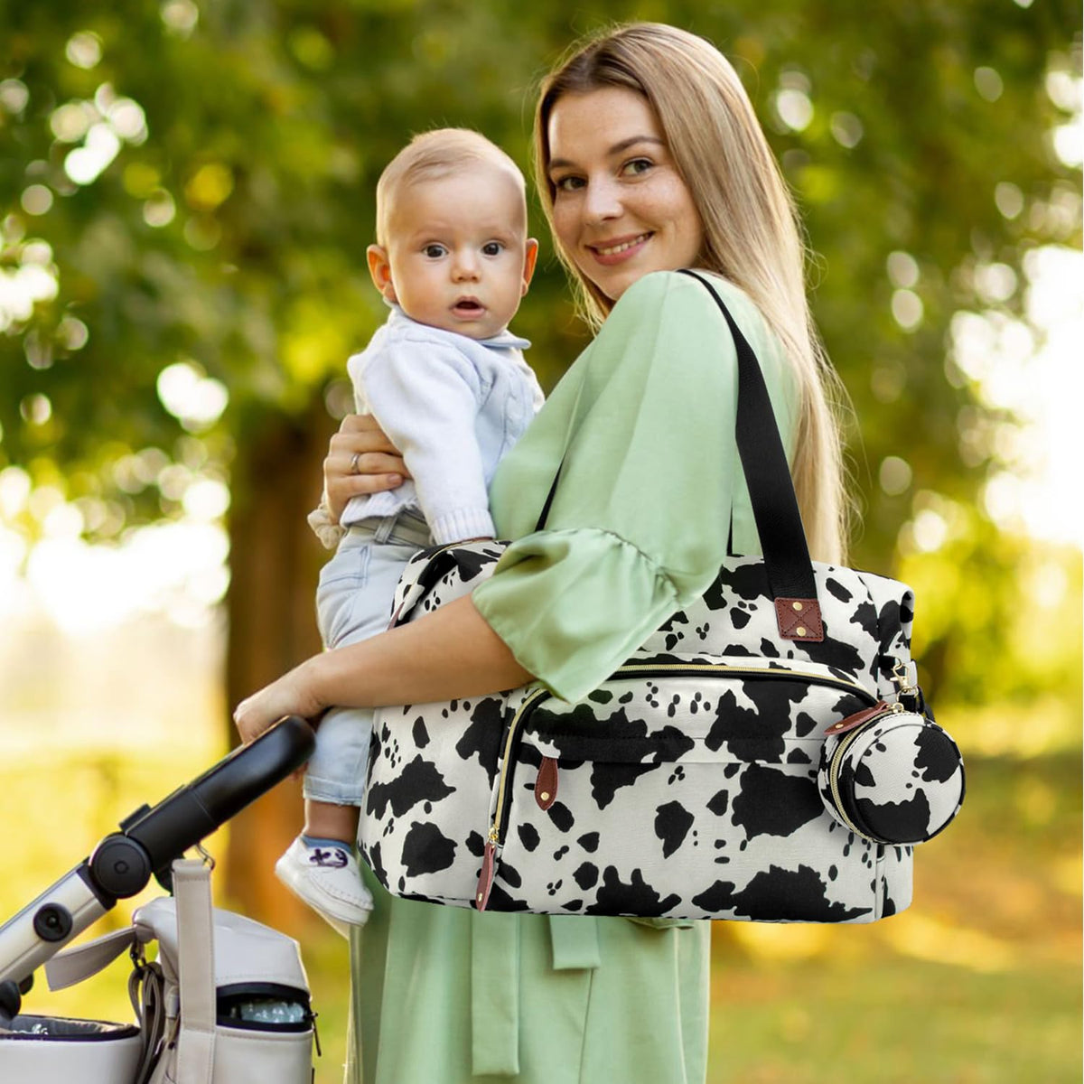 Diaper Bag Tote, Baby Bags with Pacifier Case Green