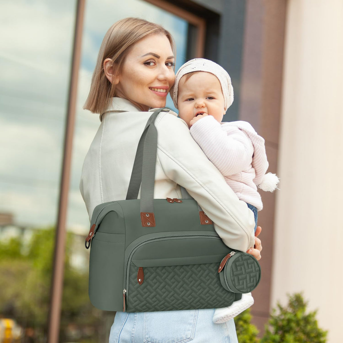 Diaper Bag Tote, Baby Bags with Pacifier Case Green