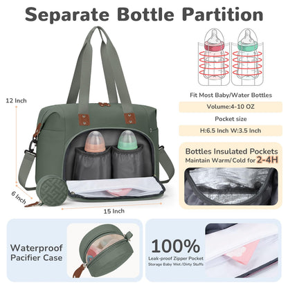 Diaper Bag Tote, Baby Bags with Pacifier Case Green