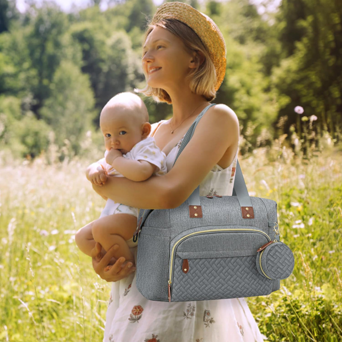 Diaper Bag Tote, Baby Bags with Pacifier Case Green