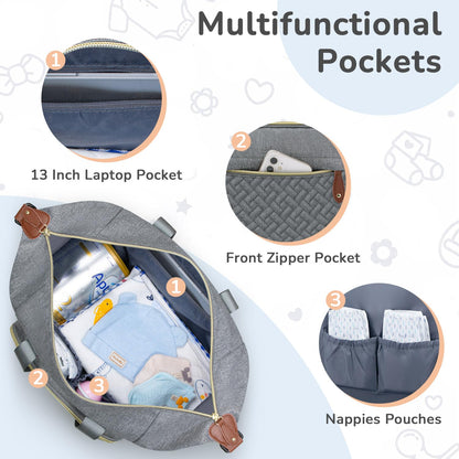 Diaper Bag Tote, Baby Bags with Pacifier Case Green