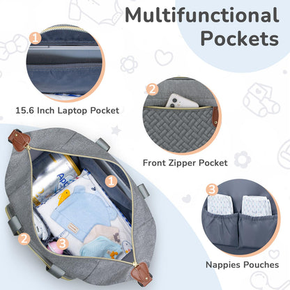Diaper Bag Tote, Baby Bags with Pacifier Case Green