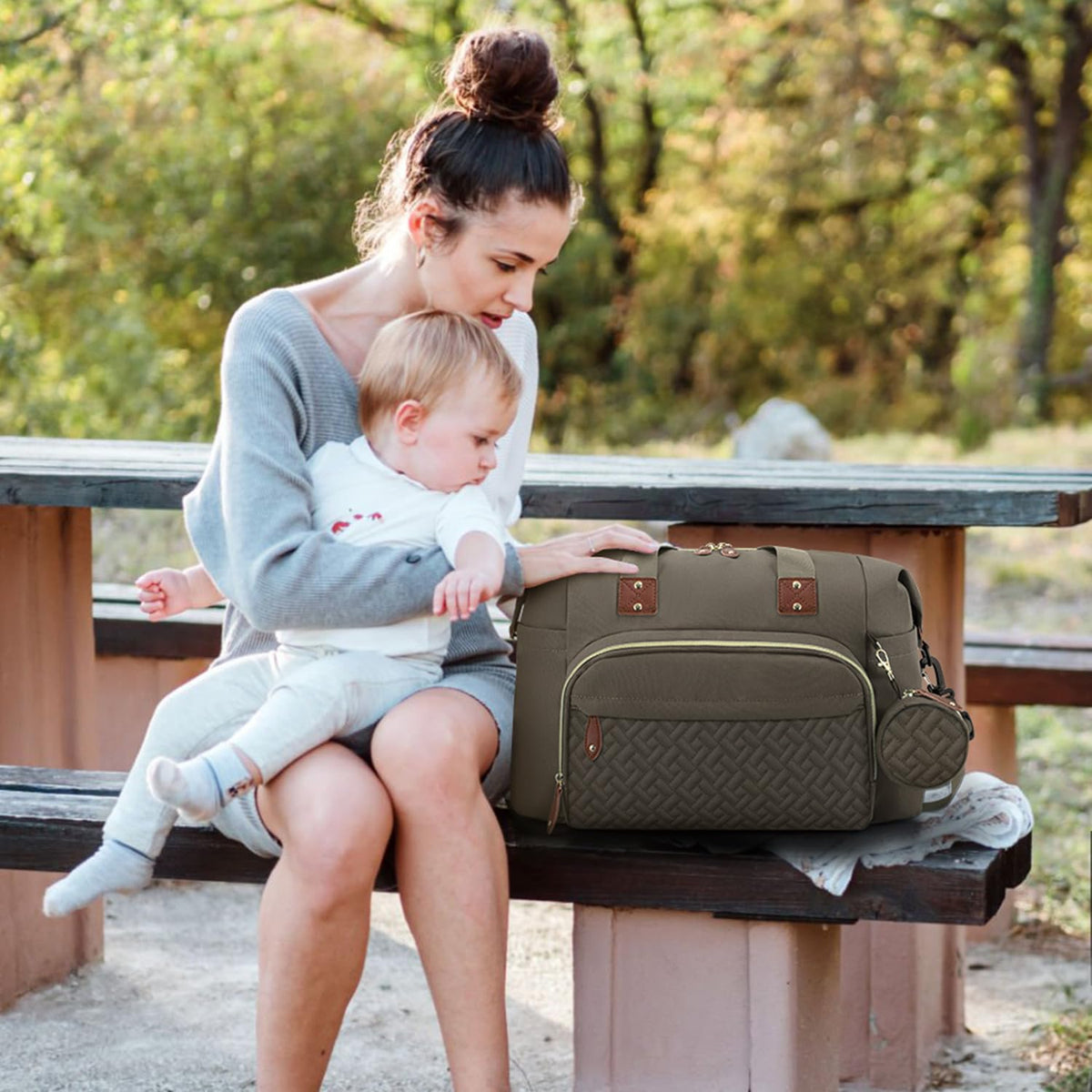 Diaper Bag Tote, Baby Bags with Pacifier Case Green