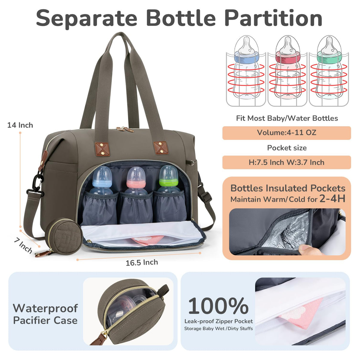 Diaper Bag Tote, Baby Bags with Pacifier Case Green