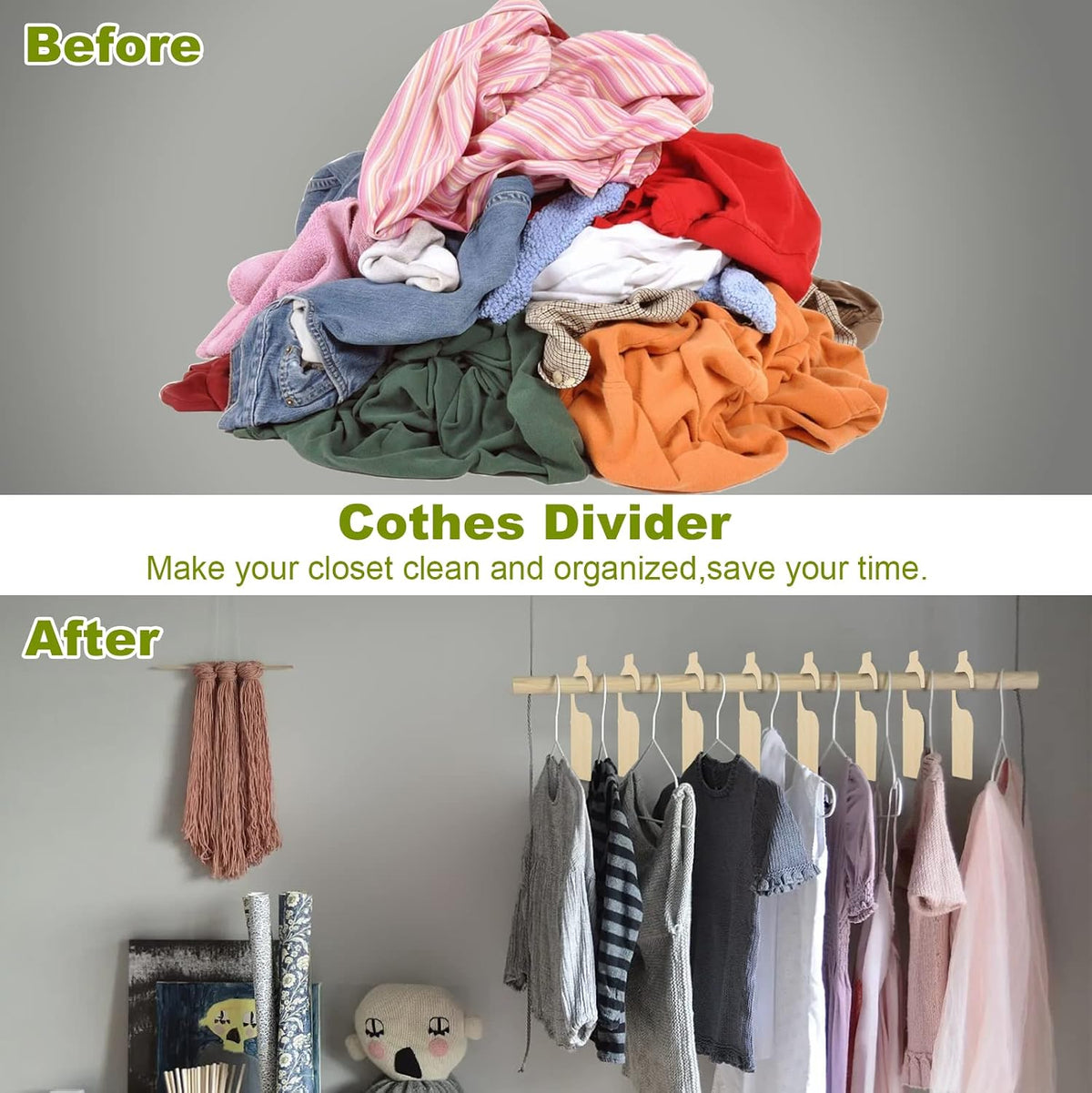21 Pack Blank Clothing Rack Divider, Wooden Closet Size Divider, Closet Dividers Hanging Closet Dividers for Home Nursery Baby Clothes