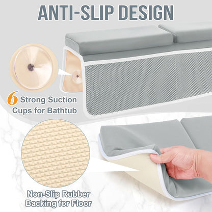 Bath Kneeler and Elbow Rest Pad Set, Thick and Quick Dry Kneeling Pad Support for Knee and Arm, Extra Large Baby Bath Kneeler Pads Bathtub Mat with Toys Organizer for Baby Bath Time, Grey