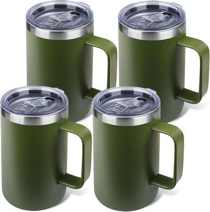 22oz Insulated Coffee Mug with Handle & Leak-Proof Lid - Double Wall Stainless Steel Travel Tumbler for Commute/Office/Home, Dark Blue, 1 Pack