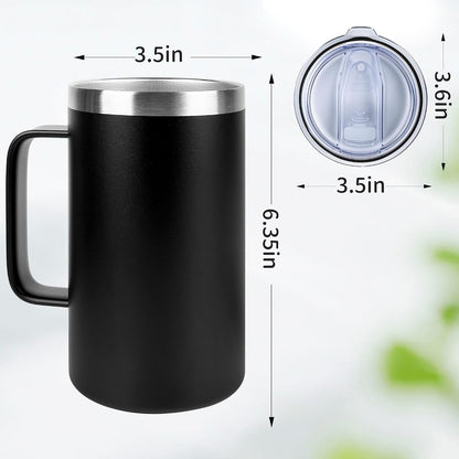 22oz Insulated Coffee Mug with Handle & Leak-Proof Lid - Double Wall Stainless Steel Travel Tumbler for Commute/Office/Home, Dark Blue, 1 Pack