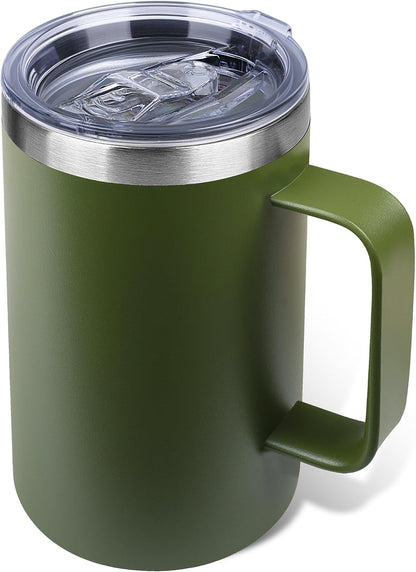 22oz Insulated Coffee Mug with Handle & Leak-Proof Lid - Double Wall Stainless Steel Travel Tumbler for Commute/Office/Home, Dark Blue, 1 Pack