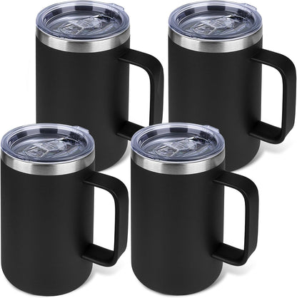 22oz Insulated Coffee Mug with Handle & Leak-Proof Lid - Double Wall Stainless Steel Travel Tumbler for Commute/Office/Home, Dark Blue, 1 Pack
