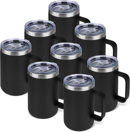 22oz Insulated Coffee Mug with Handle & Leak-Proof Lid - Double Wall Stainless Steel Travel Tumbler for Commute/Office/Home, Dark Blue, 1 Pack