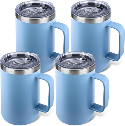 22oz Insulated Coffee Mug with Handle & Leak-Proof Lid - Double Wall Stainless Steel Travel Tumbler for Commute/Office/Home, Dark Blue, 1 Pack
