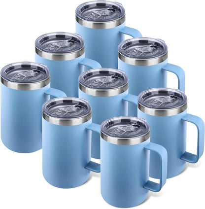 22oz Insulated Coffee Mug with Handle & Leak-Proof Lid - Double Wall Stainless Steel Travel Tumbler for Commute/Office/Home, Dark Blue, 1 Pack