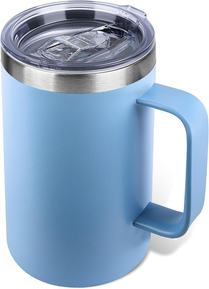 22oz Insulated Coffee Mug with Handle & Leak-Proof Lid - Double Wall Stainless Steel Travel Tumbler for Commute/Office/Home, Dark Blue, 1 Pack