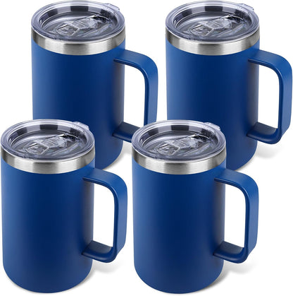 22oz Insulated Coffee Mug with Handle & Leak-Proof Lid - Double Wall Stainless Steel Travel Tumbler for Commute/Office/Home, Dark Blue, 1 Pack