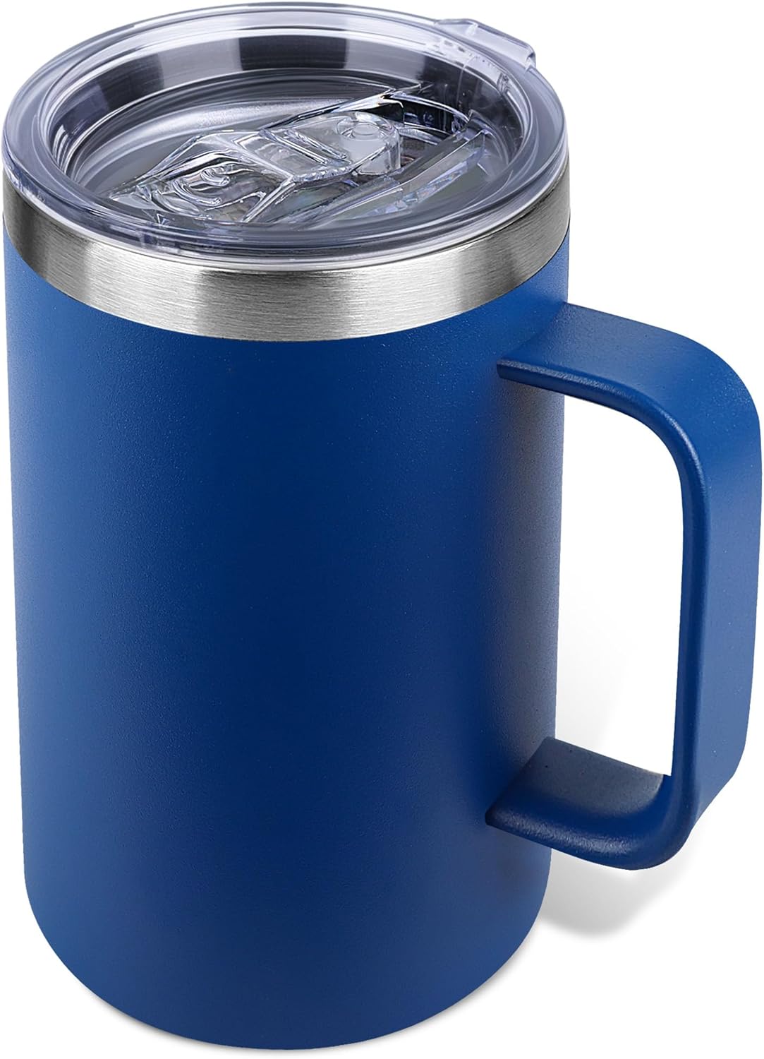 22oz Insulated Coffee Mug with Handle & Leak-Proof Lid - Double Wall Stainless Steel Travel Tumbler for Commute/Office/Home, Dark Blue, 1 Pack