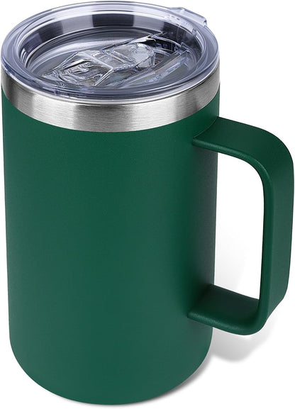 22oz Insulated Coffee Mug with Handle & Leak-Proof Lid - Double Wall Stainless Steel Travel Tumbler for Commute/Office/Home, Dark Blue, 1 Pack