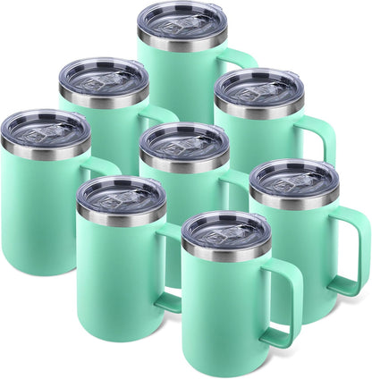 22oz Insulated Coffee Mug with Handle & Leak-Proof Lid - Double Wall Stainless Steel Travel Tumbler for Commute/Office/Home, Dark Blue, 1 Pack