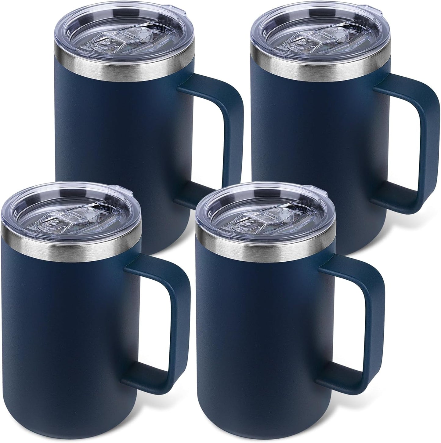 22oz Insulated Coffee Mug with Handle & Leak-Proof Lid - Double Wall Stainless Steel Travel Tumbler for Commute/Office/Home, Dark Blue, 1 Pack