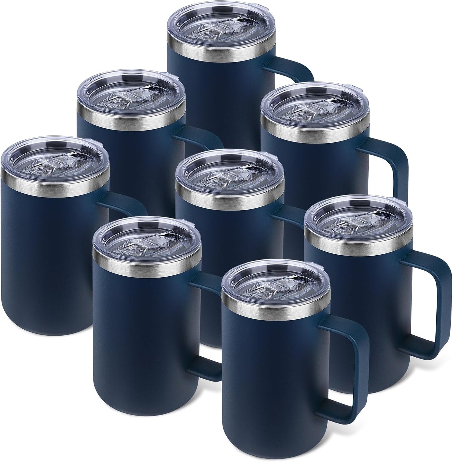 22oz Insulated Coffee Mug with Handle & Leak-Proof Lid - Double Wall Stainless Steel Travel Tumbler for Commute/Office/Home, Dark Blue, 1 Pack
