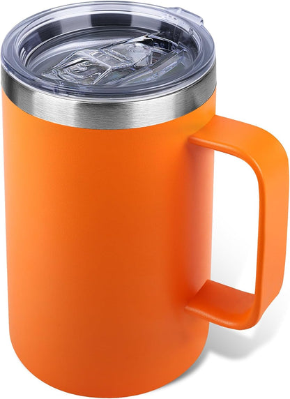 22oz Insulated Coffee Mug with Handle & Leak-Proof Lid - Double Wall Stainless Steel Travel Tumbler for Commute/Office/Home, Dark Blue, 1 Pack