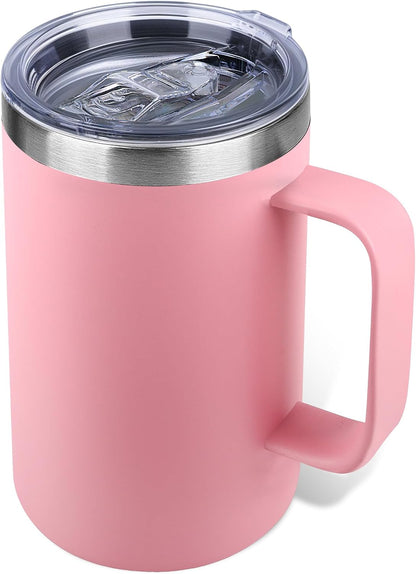 22oz Insulated Coffee Mug with Handle & Leak-Proof Lid - Double Wall Stainless Steel Travel Tumbler for Commute/Office/Home, Dark Blue, 1 Pack