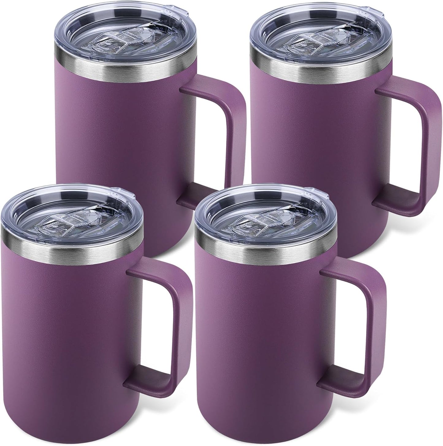 22oz Insulated Coffee Mug with Handle & Leak-Proof Lid - Double Wall Stainless Steel Travel Tumbler for Commute/Office/Home, Dark Blue, 1 Pack
