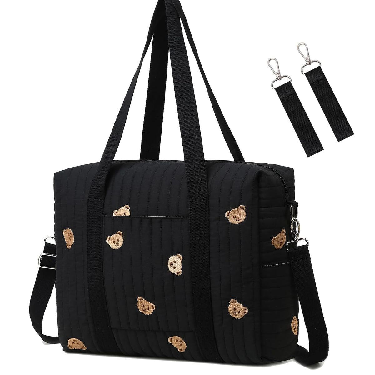 Diaper Bag Tote with Insulated Pockets and Stroller Hooks for Travel (White, Medium)