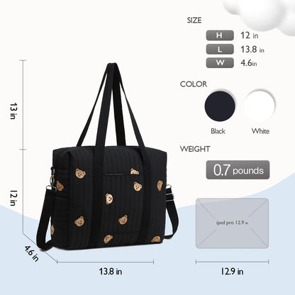 Diaper Bag Tote with Insulated Pockets and Stroller Hooks for Travel (White, Medium)