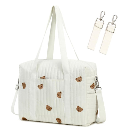 Diaper Bag Tote with Insulated Pockets and Stroller Hooks for Travel (White, Medium)