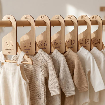 Beautiful Wooden Baby Closet Dividers Set of 7 - Newborn to 24 Months