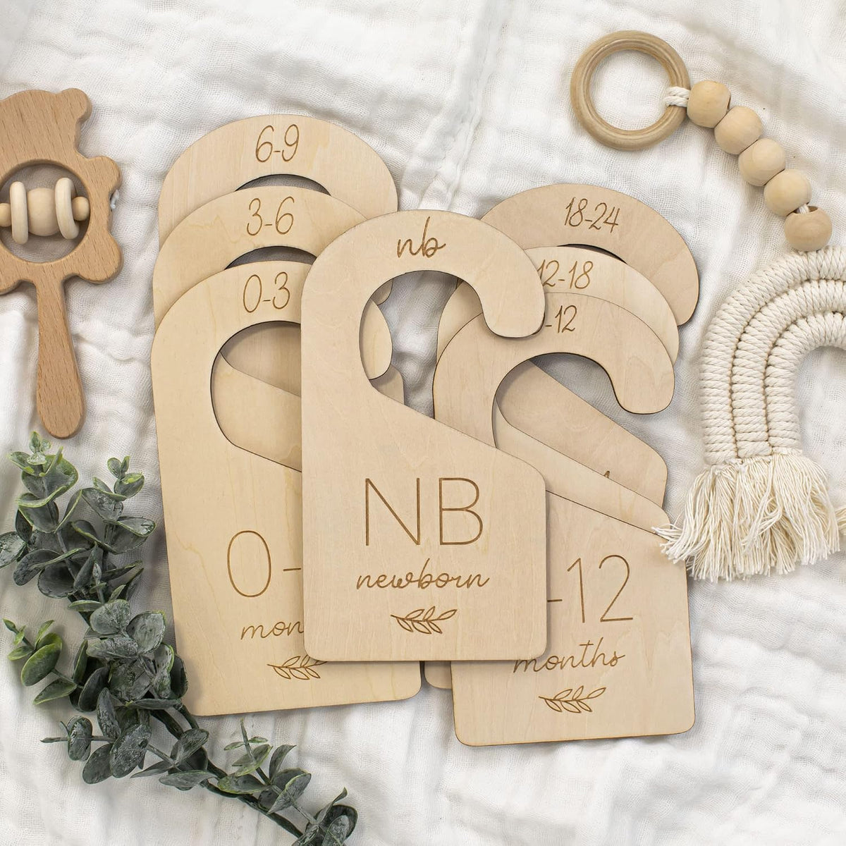 Beautiful Wooden Baby Closet Dividers Set of 7 - Newborn to 24 Months