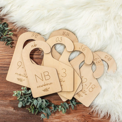 Beautiful Wooden Baby Closet Dividers Set of 7 - Newborn to 24 Months