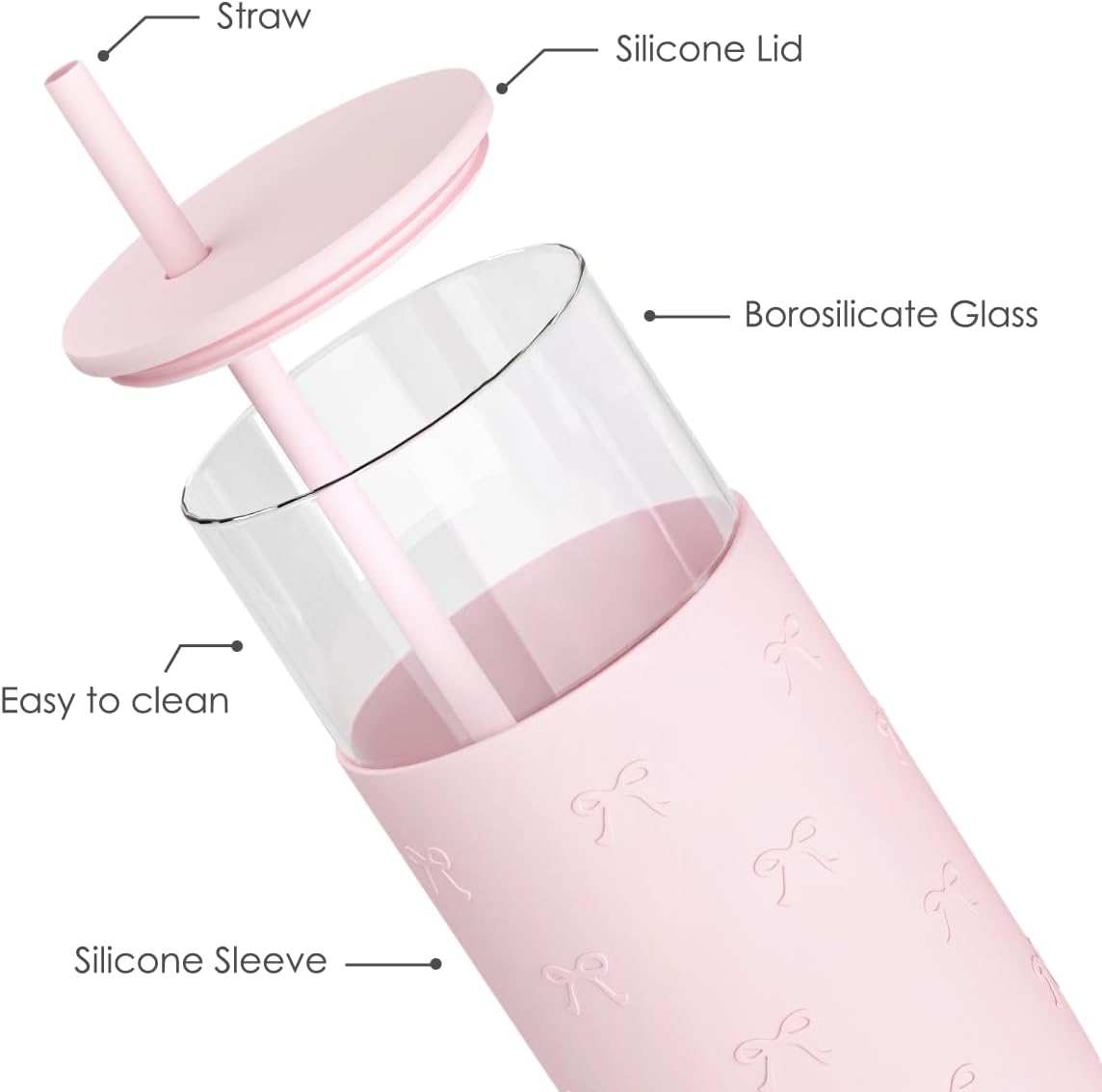 Glass Tumbler with Straw and Lid, Glass Water Bottle with Silicone Sleeve 20oz, Smoothie, Iced Coffee Cup, Gifts for Women Teen Girls Birthday Christmas (Cream)