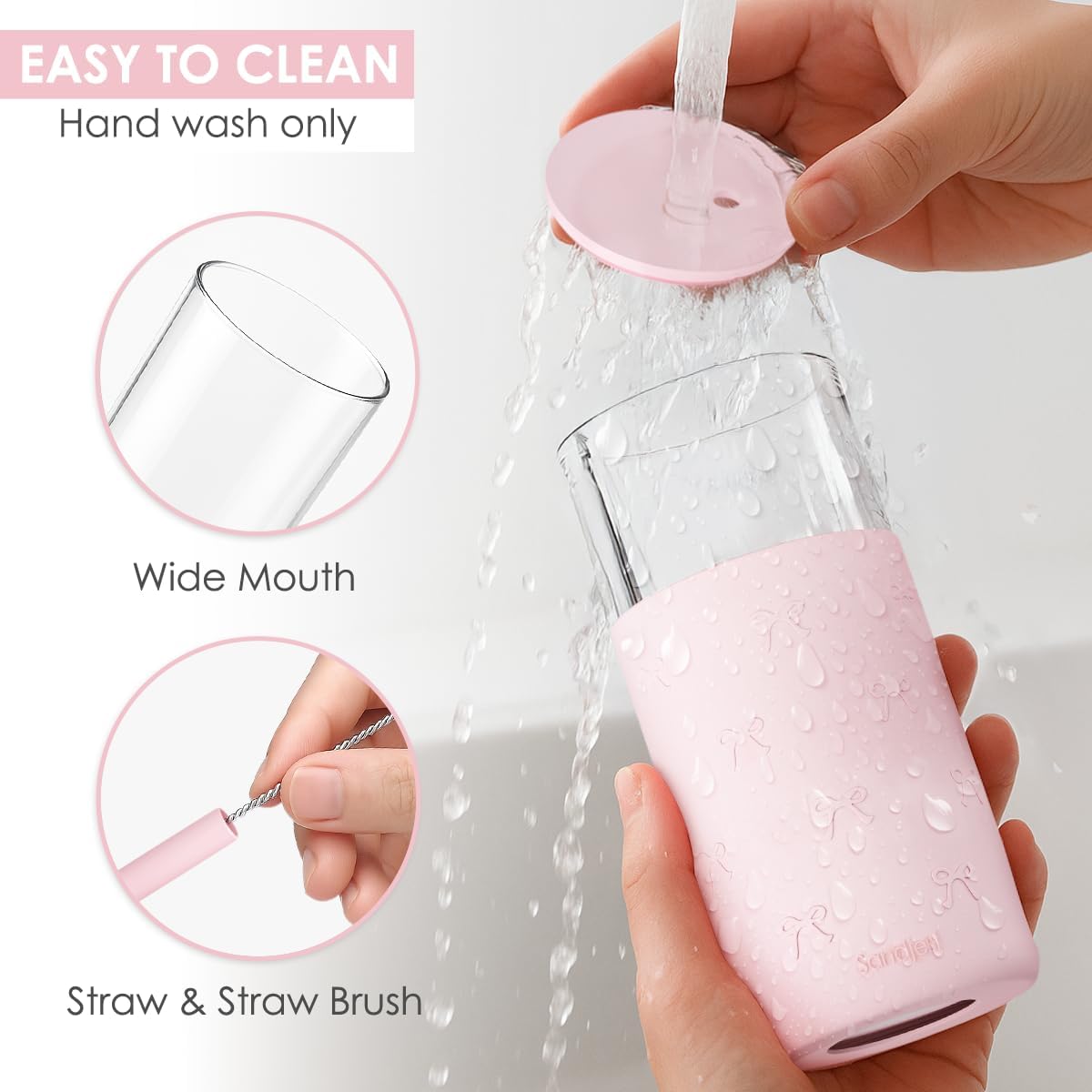 Glass Tumbler with Straw and Lid, Glass Water Bottle with Silicone Sleeve 20oz, Smoothie, Iced Coffee Cup, Gifts for Women Teen Girls Birthday Christmas (Cream)
