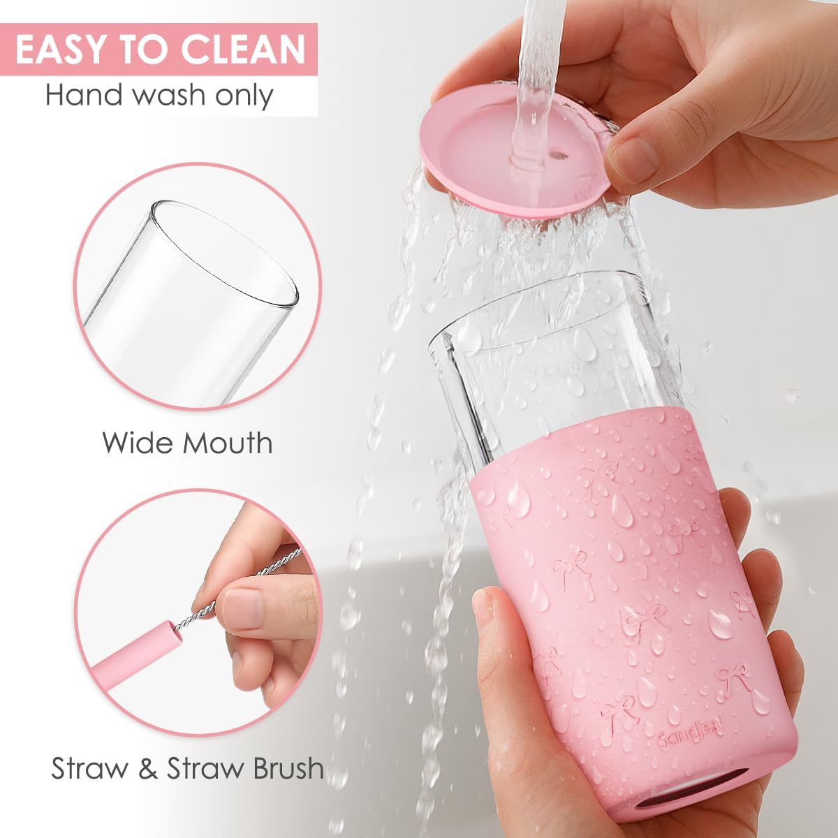 Glass Tumbler with Straw and Lid, Glass Water Bottle with Silicone Sleeve 20oz, Smoothie, Iced Coffee Cup, Gifts for Women Teen Girls Birthday Christmas (Cream)