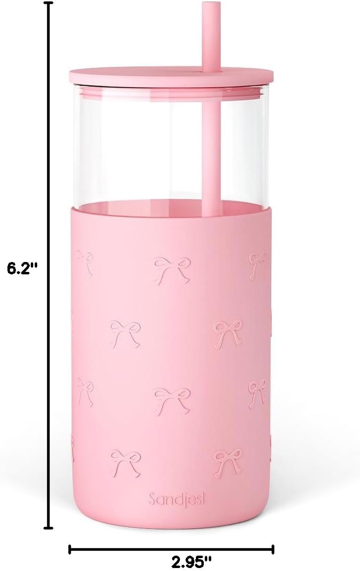 Glass Tumbler with Straw and Lid, Glass Water Bottle with Silicone Sleeve 20oz, Smoothie, Iced Coffee Cup, Gifts for Women Teen Girls Birthday Christmas (Cream)
