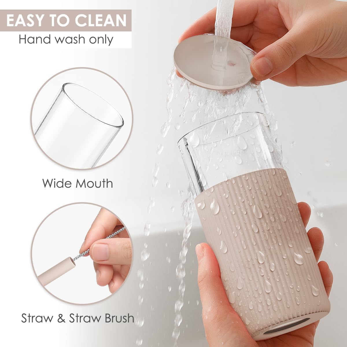 Glass Tumbler with Straw and Lid, Glass Water Bottle with Silicone Sleeve 20oz, Smoothie, Iced Coffee Cup, Gifts for Women Teen Girls Birthday Christmas (Cream)