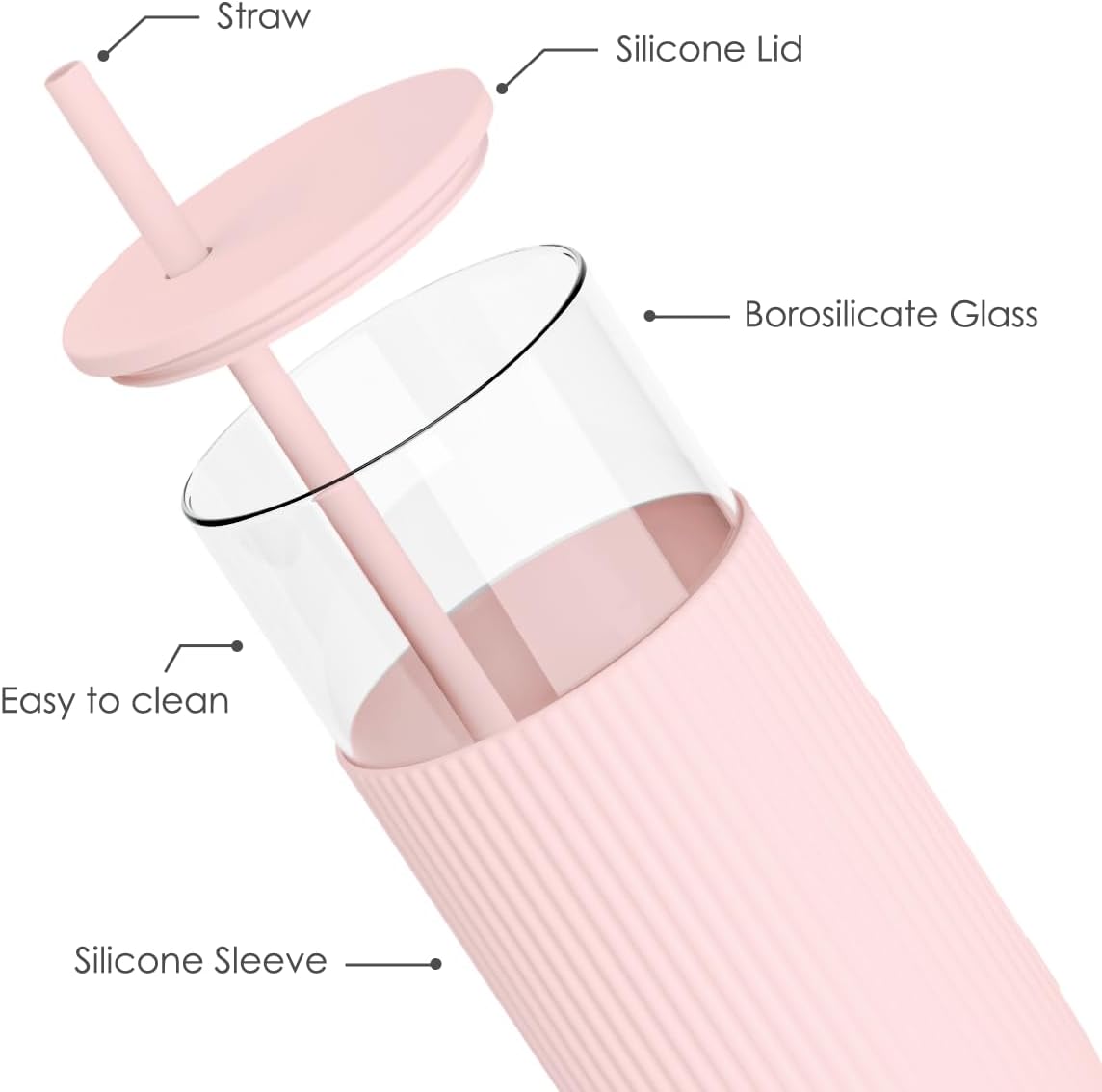 Glass Tumbler with Straw and Lid, Glass Water Bottle with Silicone Sleeve 20oz, Smoothie, Iced Coffee Cup, Gifts for Women Teen Girls Birthday Christmas (Cream)