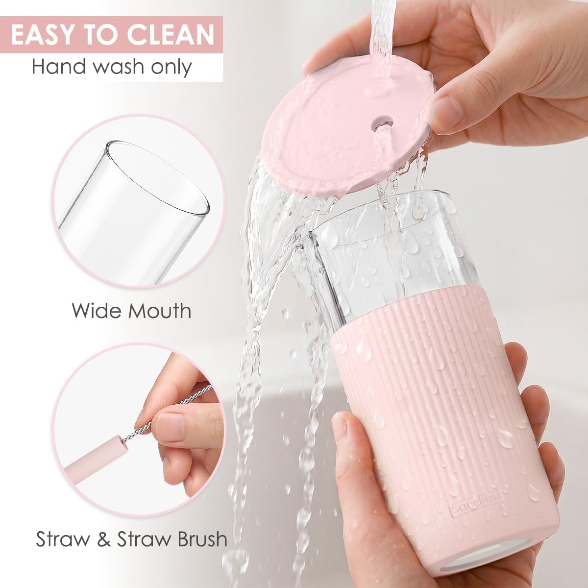 Glass Tumbler with Straw and Lid, Glass Water Bottle with Silicone Sleeve 20oz, Smoothie, Iced Coffee Cup, Gifts for Women Teen Girls Birthday Christmas (Cream)