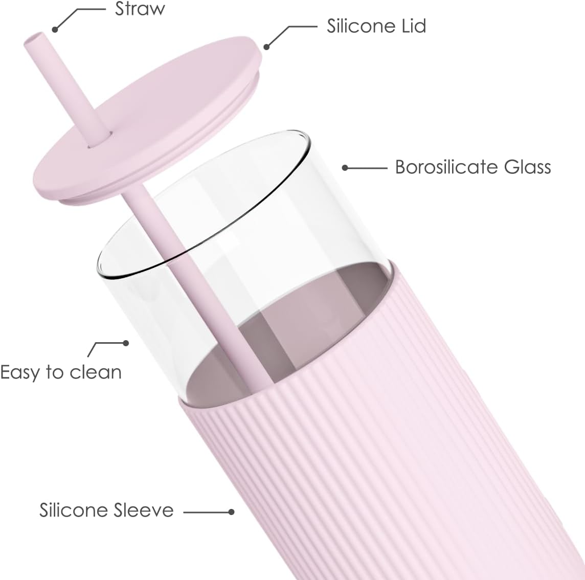 Glass Tumbler with Straw and Lid, Glass Water Bottle with Silicone Sleeve 20oz, Smoothie, Iced Coffee Cup, Gifts for Women Teen Girls Birthday Christmas (Cream)