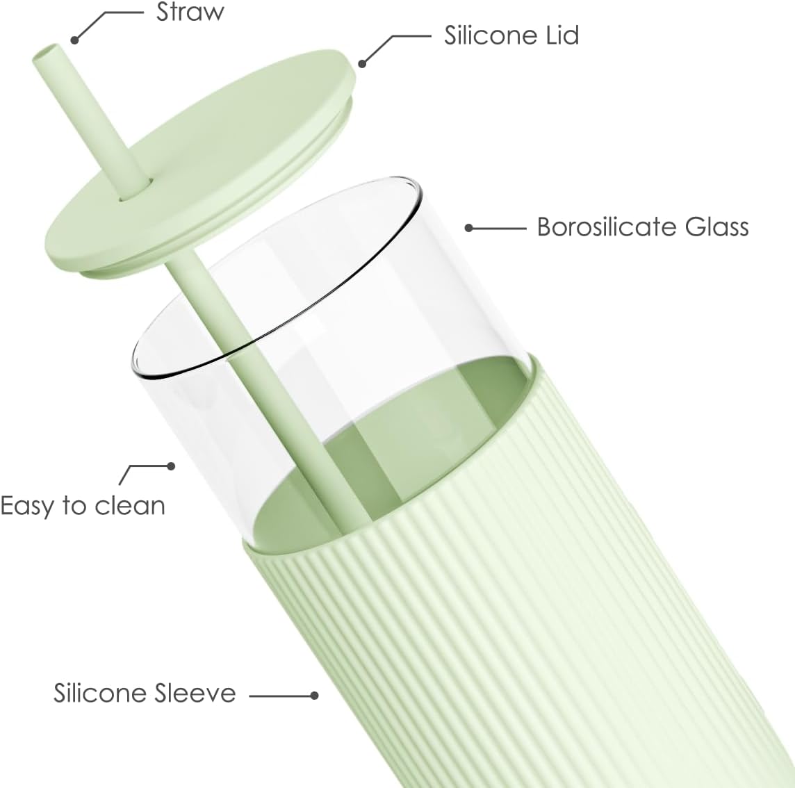 Glass Tumbler with Straw and Lid, Glass Water Bottle with Silicone Sleeve 20oz, Smoothie, Iced Coffee Cup, Gifts for Women Teen Girls Birthday Christmas (Cream)