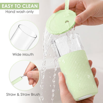 Glass Tumbler with Straw and Lid, Glass Water Bottle with Silicone Sleeve 20oz, Smoothie, Iced Coffee Cup, Gifts for Women Teen Girls Birthday Christmas (Cream)