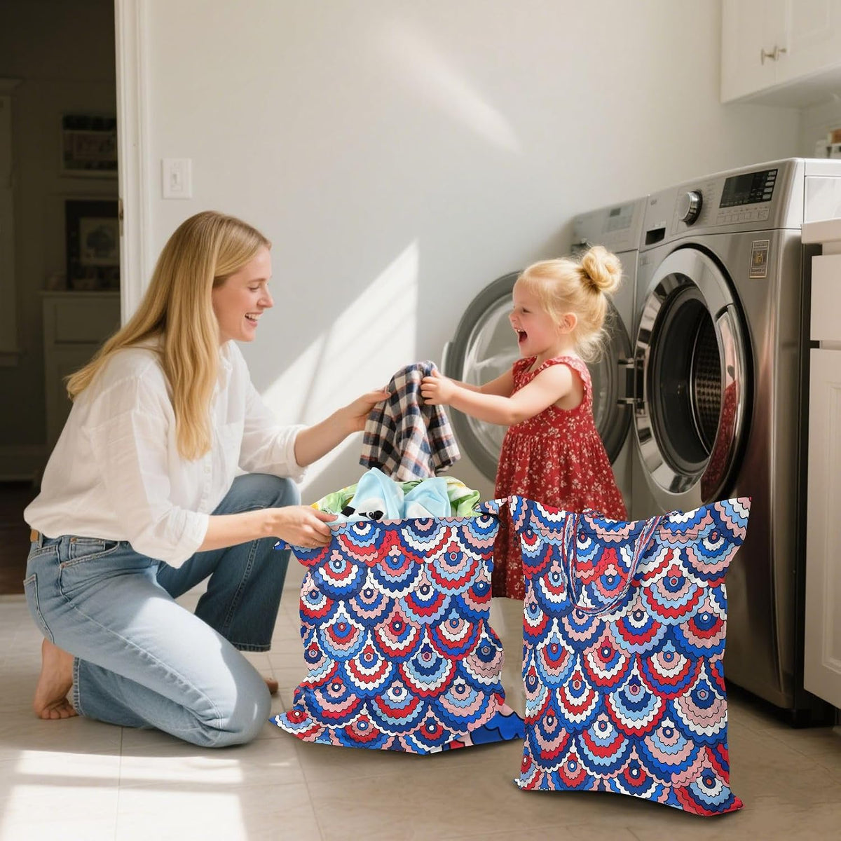 Colorful Mermaid Waterproof Travel Laundry Bag Easy Care 2 Pcs