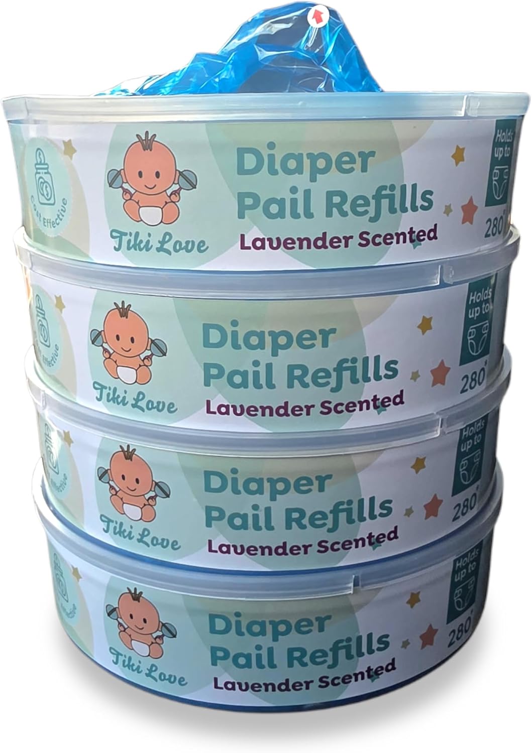 Diaper Pail Refill Bags Compatible with Diaper Genie Essentials – 4 Pack, Odor Lock, Lavender Scent, Holds Up to 1120 Diapers