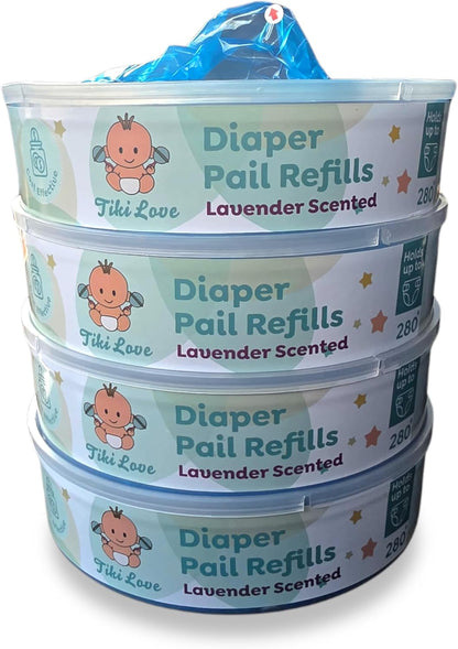 Diaper Pail Refill Bags Compatible with Diaper Genie Essentials – 4 Pack, Odor Lock, Lavender Scent, Holds Up to 1120 Diapers