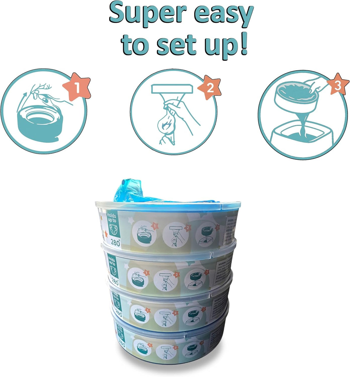 Diaper Pail Refill Bags Compatible with Diaper Genie Essentials – 4 Pack, Odor Lock, Lavender Scent, Holds Up to 1120 Diapers