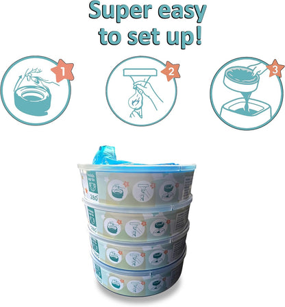 Diaper Pail Refill Bags Compatible with Diaper Genie Essentials – 4 Pack, Odor Lock, Lavender Scent, Holds Up to 1120 Diapers